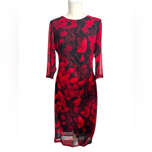 Connected Apparel Red and Black Sheath Dress 3/4 Sleeve - Picture 1 of 10
